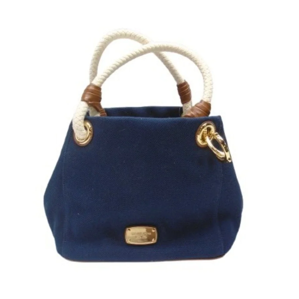 MICHAEL KORS Marina Medium Grab Bag Navy Canvas‎ Rope Handles NWT
